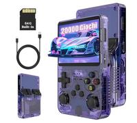 R36S Console di Gioco Portatile Retrò 64G, Console di Gioco Emulatore Portatile con 15000+ Giochi, Schermo IPS da 3,5 Pollici, Sistema Linux, Supporta Molti Emulatori, Joystick 3D (Viola Trasparente)