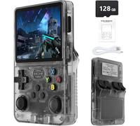 R36S Console di gioco portatile retrò con display IPS da 3,5 pollici, 64/128 GB e oltre 21.000 giochi classici, sistema Linux open source, schermo portatile lettore video tascabile (nero-128G)