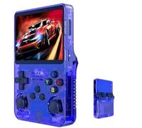 R36S Console per videogiochi portatile retrò, schermo IPS da 3,5 pollici, scheda TF da 64 g, oltre 10.000 giochi, console di gioco portatile, con sistema Linux open source (blu scuro)