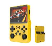 R36S Retro Game Console, Portable Game Console, 3.5 Inch IPS Screen, 64/128GB TF Card, Over 20,000 Pre-installed Games, 3500mAh Battery, Open Source System, Classic Emulator (128G,Yellow)