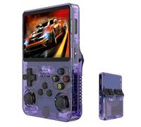 R36S Retro Game Console, Portable Game Console, 3.5 Inch IPS Screen, 64/128GB TF Card, Over 20,000 Pre-installed Games, 3500mAh Battery, Open Source System, Classic Emulator (128G,Purple)