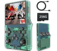 R40S Pro Retro Game Console,Portable Handheld Video Game Console ，3.5 inch IPS Screen with 256G Card &30000+ Games,Built in 45 Emulators,3800mAh Battery (verde-256g)