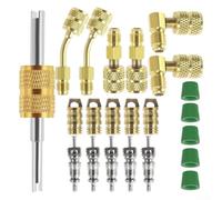 R410A Adapter Kit 1/4-5/16 per sae Brass HVAC R410A Adapter Kit | Solid brass construction, high-pressure resistant, gold and green finish, prevents deformation, long-lasting durability