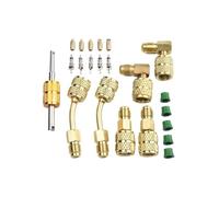 R410a Kit adattatore per manometri HVAC - 1/4 SAE per 5 Over 16 SAE Conversion Fitting Set con valvole metalliche Connettori Oro Verde Compatibile con pompe per vuoto Mini-Split Plus Ac/Sistemi di