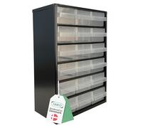 Raaco C9-18 - Ripiano per piccoli oggetti, 20 kg, 15 x 30,6 x 42 cm, 18 cassetti, in acciaio rivestito, adatto per montaggio a parete, mensola a vite con scatole di smistamento per piccoli oggetti per