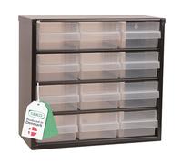 Raaco Cassettiera Porta Minuteria C6-12, 13 kg Capacità, 15 x 30,6 x 28,3 cm, 12 Cassetti Trasparenti, Attrezzi in Acciaio per Officina, Organizer Minuteria Parete