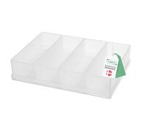 raaco Vassoio Porta Minuteria 55 4xA8-2, Vassoio con 4 Scomparti, Scatola Trasparente per Attrezzi, Organizer Viti, Cassetti & Conservazione di Piccoli Componenti, Facile da Pulire, 16 x 22 x 4,7 cm