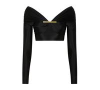 Rabanne - Top Corto Manica Lunga in Cotone Racc Il top corto Rabanne in jersey di cotone con arricciature unisce una silhouette aderente e drappeggiata a un distintivo cut-out con anello metallico sul