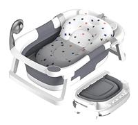 Rabb 1st Vaschetta Bagnetto Neonato Pieghevole, Vasca per Bambini Portatile con Tappetino Antiscivolo e Foro di Scarico,Nessun Termometro,Grigio