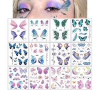 RabbFit 12 fogli di adesivi per tatuaggi a farfalla, per donne e ragazze, tatuaggi a farfalla, per il viso, per il trucco