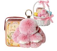 Rabbit Bag Pendant - 13cm Cotton Filling Toy for Personalized Style, Lightweight Zinc Alloy Ring with Glossy Enclosure, Miniature Animal Trinket for Schoolbag Keys Wallet Daily Use Party Favor