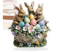 Rabbit Decor | 2D acrilico Easter Table Centerpiece, Spring Desk Decor Rabbit Egg Centerpiece For Home Living Room Shelf Desktop Cabinet Wedding Party Mantle Use, Handy Piece For Daily