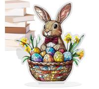 Rabbit Decor - 2d Acrylic Easter Table Centerpiece | Spring Desk Decor Rabbit Egg Centerpiece For Home Living Room Shelf Desktop Cabinet Wedding Party Mantle