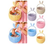 Rabbit Ears Easter Basket with Handle, Handwoven Wicker Scatter Basket for Wedding Party Kids Photography Props Cesto di vimini con manico cestino pasquale coniglio orecchie intrecciate cestino per la