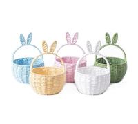 Rabbit Ears Easter Basket with Handle, Handwoven Wicker Scatter Basket for Wedding Party Kids Photography Props Cesto di vimini con manico cestino pasquale coniglio orecchie intrecciate cestino per la