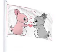 Rabbit Flag 3x5 FT Cute Animal Easter Bunny in Love Heart for Valentine's Day Outdoor Flags Large Welcome Yard Banners Home Garden Yard Lawn Decor Pink Grey