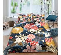 Rabbit motifsSet Di Copripiumino ultra microfibra 3 pezzi motivo 3D con cerniera Japanese floral pattern copripiumino con federa traspirante ultra morbido e traspirante for bambini King（220x240cm）
