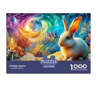 Rabbit on Open Book, Cosmic Sky & Castle Puzzle Da 1000 Pezzi Cute Rabbit Cartone Riciclato, Ottimo Regalo Per Tutte Le Età 52x38cm/1000pcs