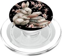 Rabbit Reading Books For Bunny Mom Cherry Blossom Flowers PopSockets PopGrip per MagSafe