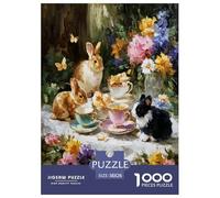 Rabbit Spring Tea Party Jigsaw Puzzle Impossible 1000Pcs Animal Decorazione Per La Casa. Giochi Rilassamento E Intelligence Per Adulti E Ragazzi Da 14 Anni 38x26cm/1000pcs