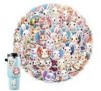 Rabbit Water Bottle Stickers, Bunny Easter Cute Decals, 50-Piece Waterproof Animal Stickers, 3.15x1.57in Aesthetic Laptop, Luggage, Scrapbooking, and Computer Decor
