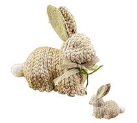rabbitFigurine - Woven Rustic Home Decor, Plush Tail Easter Animal, Cute Handmade rabbitStatue, Farmhouse Table Centerpiece, Straw Animal Figurine | for Living Room Bedroom Dining Table Shelf