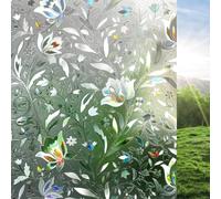 rabbitgoo Pellicola Privacy per Finestre e Vetri 3D Fiori Decorative Autoadesive Controllo di Calore con Effetto Arcobaleno Anti-UV, Pellicola Vetri Finestre per Casa Bagno Cucina Ufficio, 90x200cm