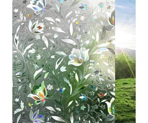 rabbitgoo Pellicola Privacy per Finestre e Vetri 3D Fiori Decorative Autoadesive Controllo di Calore con Effetto Arcobaleno Anti-UV, Pellicola Vetri Finestre per Casa Bagno Cucina Ufficio, 60x200cm