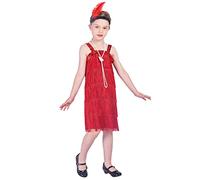 Rabtero Bambini Roaring the 20s Fancy Dress Costume, ragazze Flapper Dress con collana di perle e fascia di piuma, Gangster Flapper Dress per ragazze, rosso, X-Large 10-12