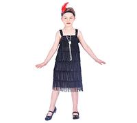 Rabtero Bambini Roaring the 20s Fancy Dress Costume, ragazze Flapper Dress con collana di perle e fascia di piuma, Gangster Flapper Dress per ragazze, nero, X-Large 10-12