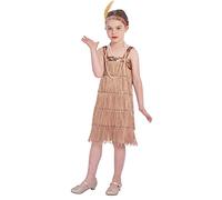 Rabtero Bambini Roaring the 20s Fancy Dress Costume, ragazze Flapper Dress con collana di perle e fascia di piuma, Gangster Flapper Dress per ragazze, oro, 2X-Large 12-14