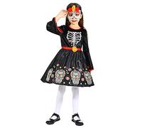 Rabtero Costume di scheletro di Halloween per bambini, costume del giorno delle ragazze dei morti, vestito del teschio di scheletro per ragazze 7-8 anni