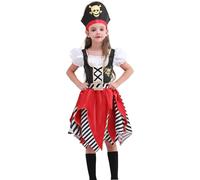 Rabtero Costume pirata per bambini, Abito principessa pirata per ragazze con cappello solo, Costume pirata per bambini 8-10 anni