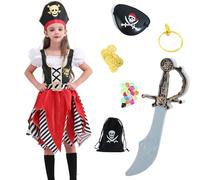 Rabtero Costume pirata per bambini, Ragazze di lusso Pirate Princess Dress Up con 7pcs Accessori, Pirate Cosplay Dress Up Set per bambini 5-6 anni