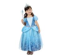 Rabtero Costume principessa per bambini, ragazze blu Cenerentola Princess Dress Up, abito principessa di lusso con accessori per ragazze 5-6 anni