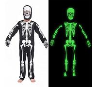 Rabtero Costume scheletro dei bambini, Halloween scheletro Fancy Dress Up, abito scheletro che brilla nel buio per i bambini Halloween/Carnevale