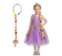 Rabtero Parrucca per travestimento da Rapunzel, per bambini, con fascia per capelli e treccia intrecciata con fiori colorati, per Halloween, Natale, feste di Rapunzel, capelli per ragazze