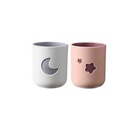 Rabyleo Coppia di bicchieri da bagno a due colori fortunati per la casa, tazza per acqua con stelle e luna (rosa e bianco)