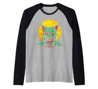 Raccapricciante Carino Kawaii Zombie Cat Pastel Goth Patchwork Maglia con Maniche Raglan