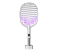 Racchetta Elettrica Antizanzare USB-C,Pieghevole+Estensibile+Rotante,Base Ricarica LED, Int./Est.,Rete 3 Strati Sicurezza,Uccide e Acchiappa Zanzare, Mosche, Ragni & Insetti (Digital display)