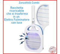 Racchetta Zanzare Elettrica Insetti Ricaricabile zanza vole combi EZ016 cfg 2in1