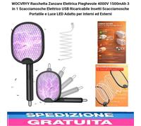 Racchetta Zanzare Elettrica Pieghevole 4000V 1500mAh 3 in 1 Scacciamosche