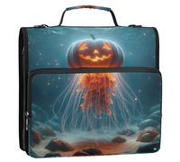 Raccoglitore a 3 anelli a forma di zucca con meduse, 3,8 cm, con cerniera, organizer per scuola media, con cinturino in tessuto, multi tasche, grande cartella portadocumenti