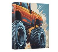 Raccoglitore a 3 anelli arancione Monster Truck, 3,8 cm, rotondo, contiene 200 documenti, per casa, scuola, ufficio