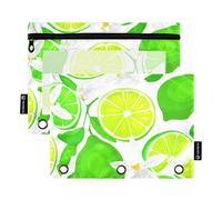 Raccoglitore a 3 anelli arcobaleno con motivo floreale verde lime, con cerniera, per la scuola, trasparente, 24,9 x 18 cm, confezione da 2