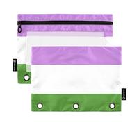 Raccoglitore a 3 anelli, astuccio per matite Genderqueer Pride Flag One Sexual Minority Zipper Binder Pencil Bag Pen Cute Pink School Binders Tasche trasparenti Tessuto 24,9 x 18 cm, 2 confezioni