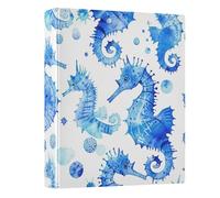Raccoglitore a 3 anelli blu con motivo cavallucci marini da 3,8 cm, organizer per documenti in PVC con anello a D e tasca trasparente per forniture per ufficio, confezione da 1