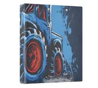 Raccoglitore a 3 anelli blu Monster Truck, 3,8 cm, rotondo, contiene 200 documenti, per casa, scuola, ufficio