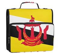 Raccoglitore a 3 anelli con bandiera del Brunei da 3,8 cm, resistente, con cerniera, con tracolla, per la scuola, multi tasche, grande cartella portfolio