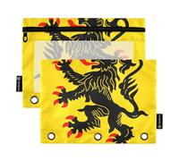 Raccoglitore a 3 anelli con bandiera del Nord Pas de Calais, astuccio con cerniera per matite e matite, in tessuto, per la scuola, tasche trasparenti per studenti, 24,9 x 18 cm, 2 confezioni